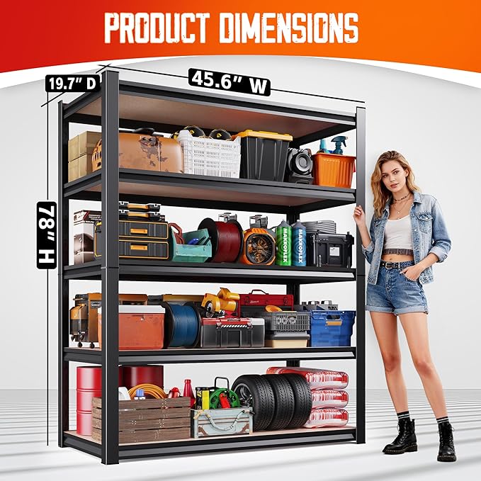 Set of 4 Garage Shelving-2050 lbs 5 Tier Storage Shelves,Adjustable Heavy Duty Metal Shelving Unit and Storage Large Rack,Utility Steel Shelf For Warehouse Industrial Pantry Basement 78"x46"x20"