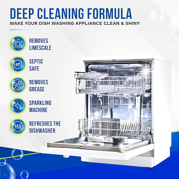 Dishwasher Cleaner and Deodorizer Tablets 26-Pack, Deep Cleaning Descaler for Dishwasher Machine, Heavy Duty, Septic Safe, Removes Grease & Build-ups, 1 Year of Cleaning Supplies (Unscented)