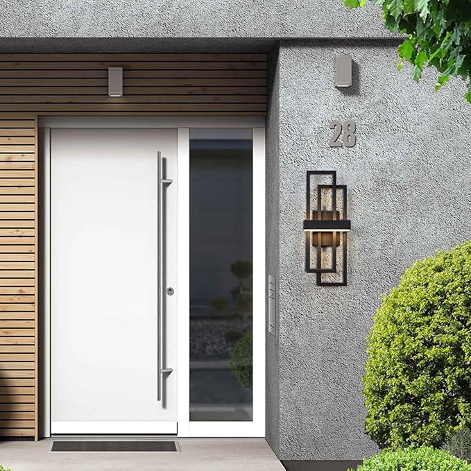 LamQee 2 Pack 20" Modern Outdoor Wall Light, Integrated LED 1000LM Exterior Lighting Fixture Rectangle Outdoor Sconce, Matte Black Metal Wall Mount Porch Light Outside Lamp for House Garage Door Patio