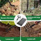 Garden Hoe, 72 Inch Soil Tiller Cultivator Stirrup Hoe, Heavy Duty 2-in-1 Garden Tool with Adjustable Long Handle, Action Scuffle Loop Hoe with Rake for Flower Beds, Garden Loosening Weeding Digging