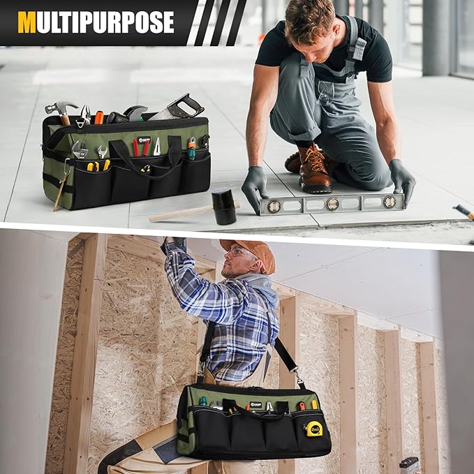 Heavy Duty Tool Bag 20-Inch, Extra Large 16-Pocket Portable Empty Tool Box Organizer Storage, Toolbox Organization, Soft Handle Carrying Toolbag with Zipper, Father Dad Men Mechanic Birthday Gift