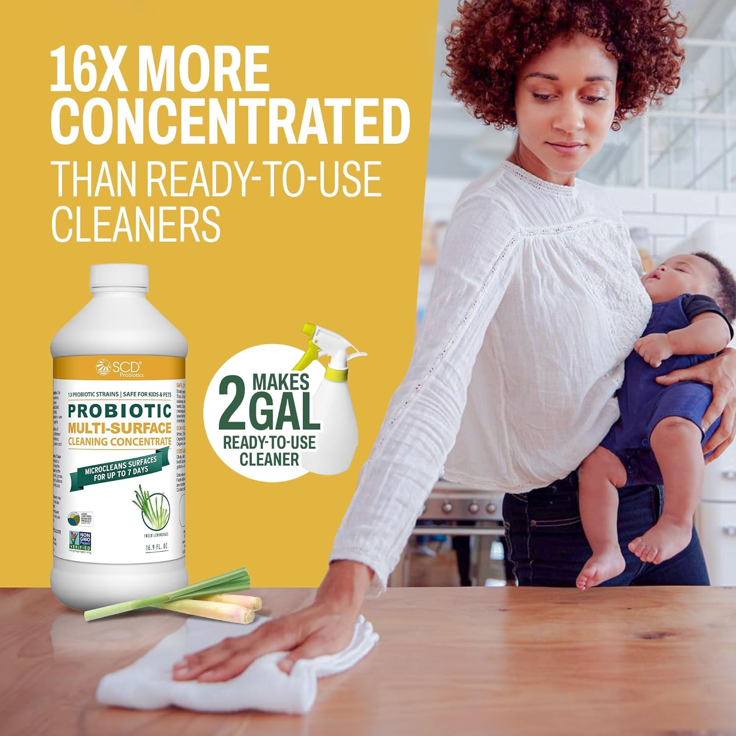 USDA Biobased Probiotic Cleaner, Microcleans Surfaces for Up to 7 Days, Ultra Concentated Multi Surface Cleaning Concentrate with Postbiotics, Lemongrass – 17 Fl Oz. (3 Pack)