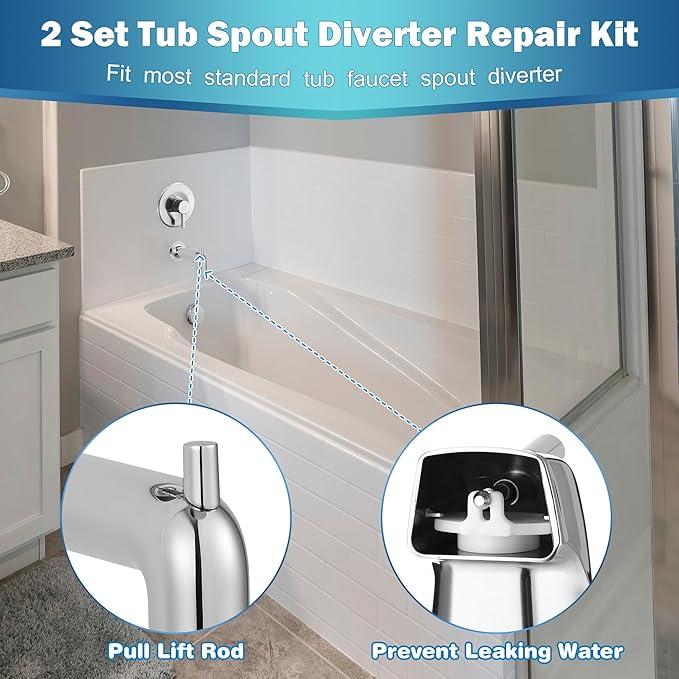 Enhon 2 Set Tub Spout Diverter Repair Kit, Includes 2 x Diverter Valve Stems, 2 x Cup Seals and 2 x Gates, Bathroom Shower Bathtub Leaky Faucet Repair Replacement Parts(Chrome,Modern)