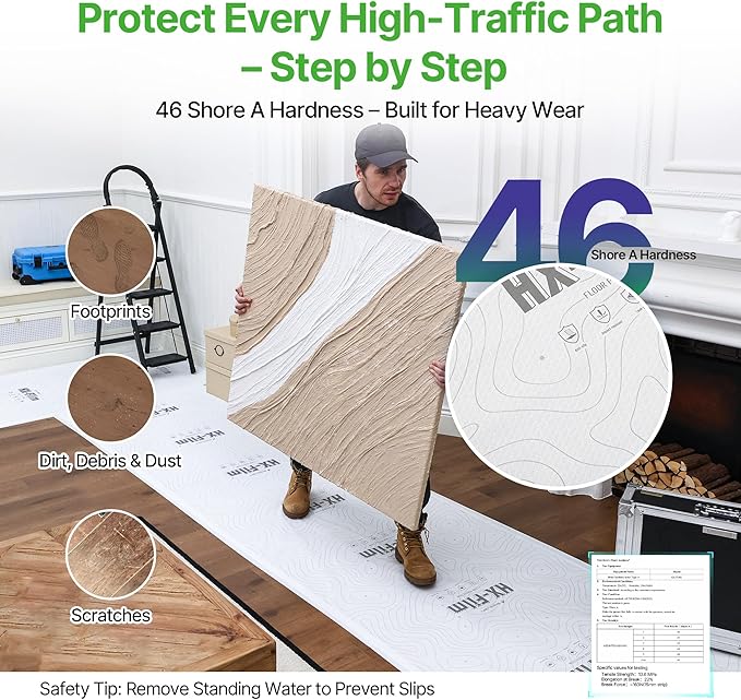 39" x200' Heavy-Duty Floor Protection | Construction Grade Carpet Protector | Drop Cloth Plastic Film for Hardwood Floors | Waterproof Painters Covering with No Residue(Summit White)