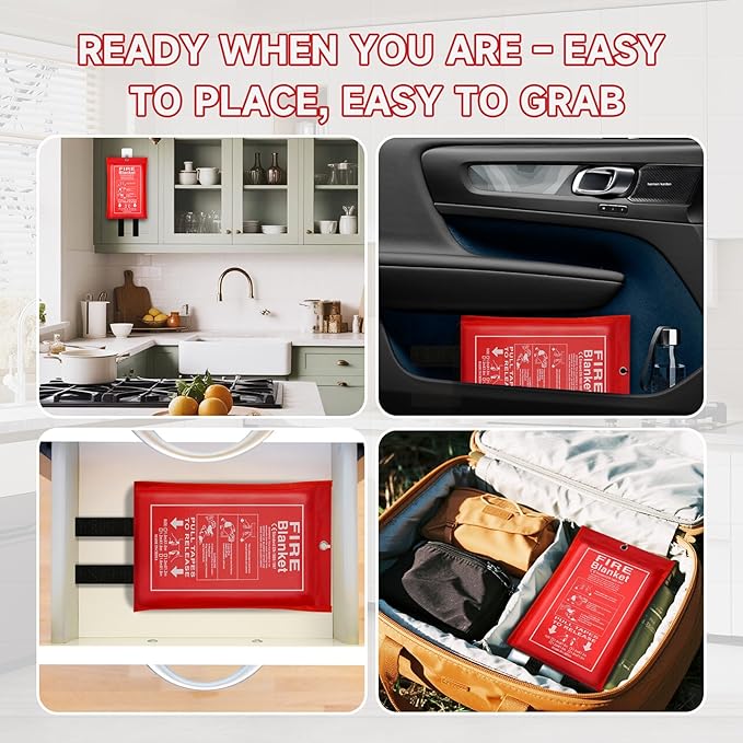 Emergency Fire Blanket for Home and Kitchen Safety - 100% Glass Fiber 40 * 40 Inches Fire Blanket for Kitchen, Car, Office, and School - Fire Blankets Emergency for Home (4 Pcs)