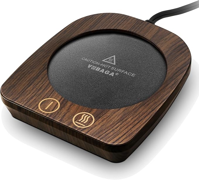 VOBAGA Imitation Wood Grain Coffee Cup Warmer & Mug Warmer for Desk, Electric Cup Beverage Warmer Plate with 3 Temperature Settings for Tea, Cocoa, Milk with Auto Shut Off After 4 Hours, for Gifts