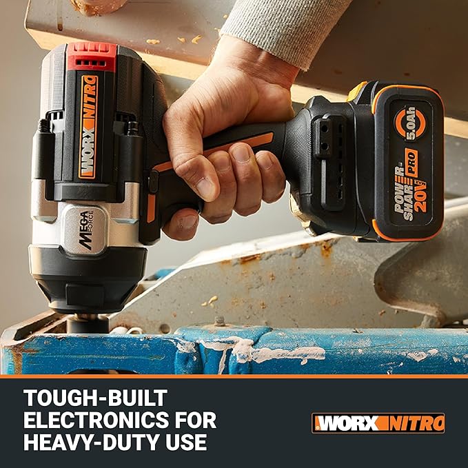 WORX Nitro 20V Brushless High Torque 1/2" Cordless Impact Wrench 1400 FT/LBS, Battery Impact Wrench with Constant Torque System, Compact Impact Wrench with Auto Mode – Battery & Charger Included