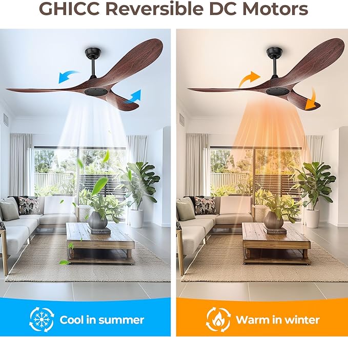 60 Inch Ceiling Fan Without Lights, Walnut Finish | Outdoor Ceiling Fan with Remote, 6-Speed Adjustable Reversible DC Motor for Patio & Living Room