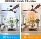 60 Inch Ceiling Fan Without Lights, Walnut Finish | Outdoor Ceiling Fan with Remote, 6-Speed Adjustable Reversible DC Motor for Patio & Living Room