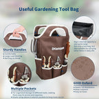 Brown Gardening Tools Set 12-Piece, Garden Hand Tool Kit with Non-Slip Ergonomic Handle, Storage Tote Bag, Garden Apron, Gloves and Kneeling Pad, Gardening Gifts for Women Men Plant Lover
