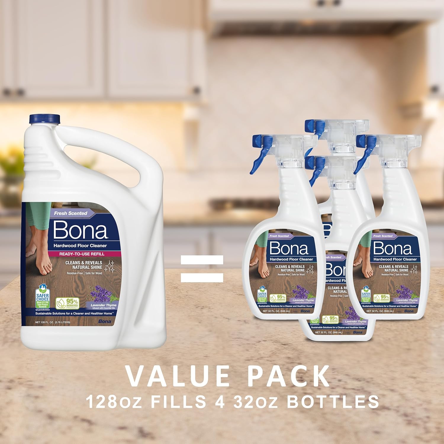 Bona Hardwood Floor Cleaner Refill - 128 fl oz - Lavender Thyme Scent - Residue-Free Floor Cleaning Solution Spray Mop and Spray Bottle Refill - For Wood Floors