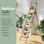 WOA WOA 6 Step Ladder, Folding Ladder with Handrails for High Ceilings, Indoor Tall Ladders with Wide Pedals, Lightweight Aluminum Stepladder for Home 300lbs - Wood Grain