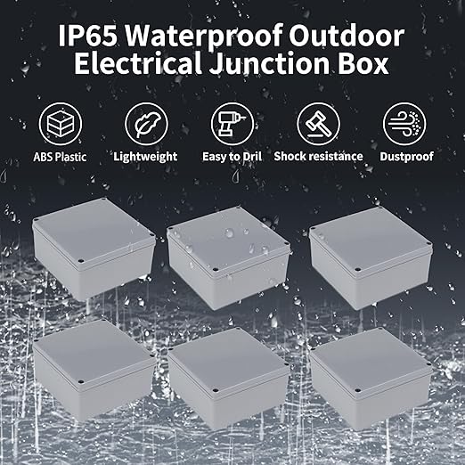 6 Pack Junction Box-4" x 4" x 3" IP65 ABS Plastic Dustproof Waterproof Electrical Box Project Junction Conduit Box for Electrical Outdoor Enclosure