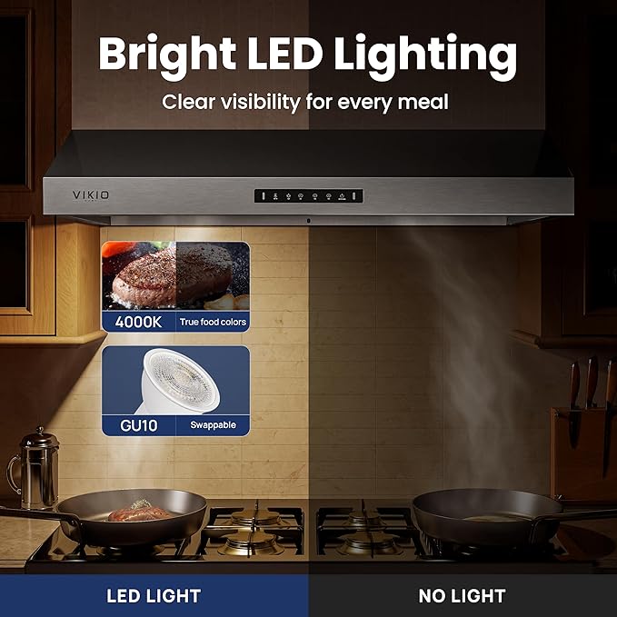 Range Hood 36 inch,1.5 Sones Quiet for Stove Vent Hood,Black Stainless Steel (PVD) Kitchen Exhaust Hood with 900 CFM, Hood Vent with 3 Speed Gesture Sensing&Touch Control Panel