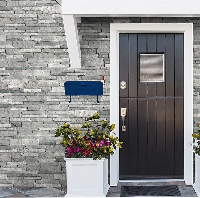 Oakland Living AZ620-BLUE Blue Patriotic Metal Outgoing Mail Flag and Newspaper Hangers Wall Mounted Mailbox