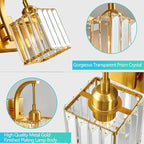 Wall Sconces, Set of 2 Gold Crystal Vanity Lights, Modern Wall Lamp for Bathroom, Hallway, and Makeup, Easy Installation