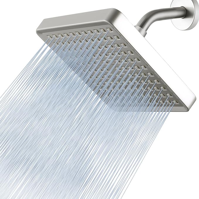 Voolan High Pressure Rain Shower Head - Luxury Modern Look - The Adjustable Replacement For Your Bathroom Showerhead - 6" Square High Flow Pressure Boosting Showers (Brushed Nickel)