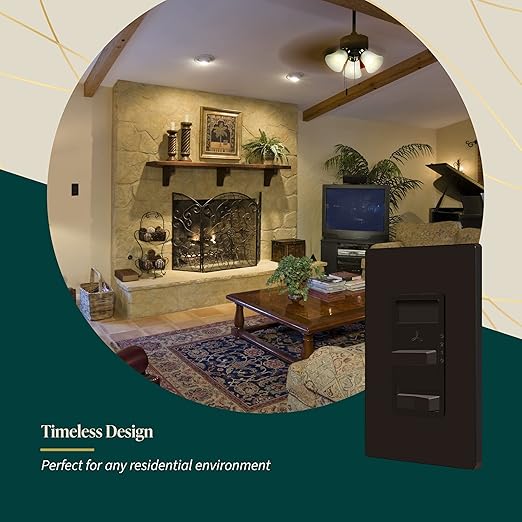 TOPGREENER Kalide Light Switch and 3-Speed Ceiling Fan Control Combo, in Wall Light and Fan Combination Switch, Single Pole, 2.5A, 720W, Neutral Wire Not Required, TGSFS3-BR, Brown