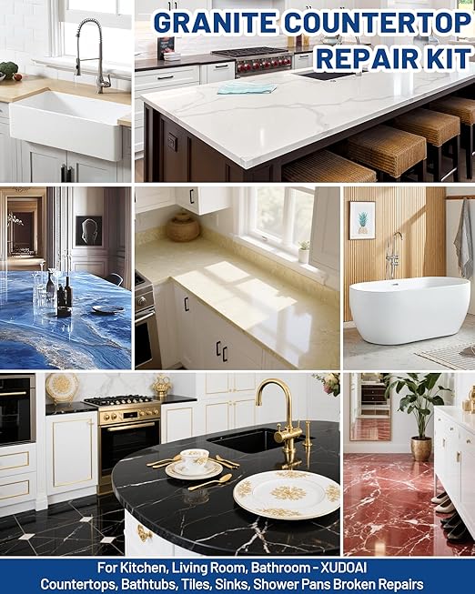 Marble and Granite Repair Kit (Color Match), 160g/5.64oz Quartz Countertop Repair Kit for Chips Holes Dents Defects Scratches Cracks, DIY Fix Reattaches Porcelain Tile Sink Stone Other Hard Surfaces