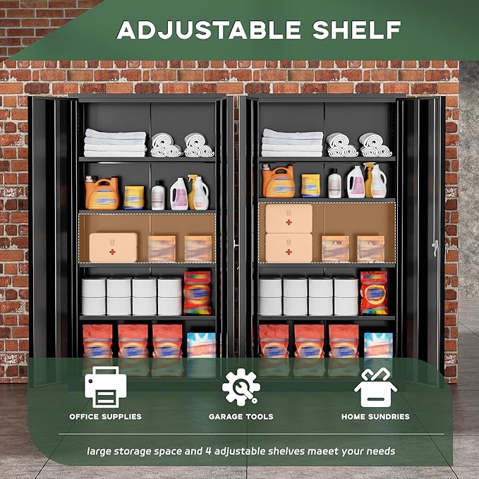 Greenvelly Metal Garage Storage Cabinet, 72” Lockable Storage Cabinet with Adjustable Shelves, Steel Tool Organizer for Home Office, Garage, School, Classroom(36" W x 18" D)