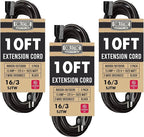 3 Pack of Black Extension Cord 10 ft, 16 Gauge Outdoor Extension Cord with 3 Prong, 16/3 SJTW Weatherproof 10ft Extension Cord for Indoor, Outdoor, Lawn Mower, Landscaping, Home, Office