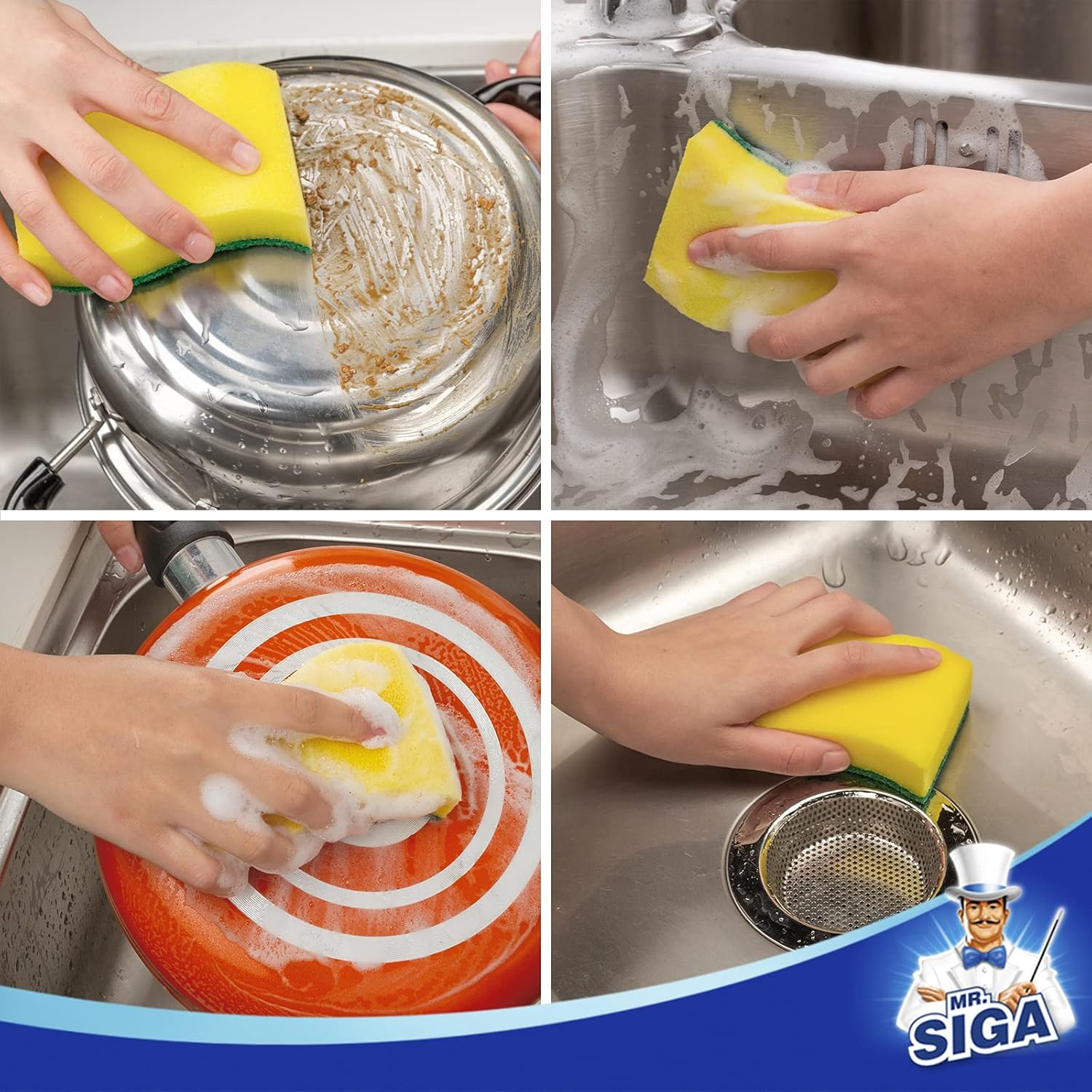 MR.SIGA Heavy Duty Scrub Sponge, 24 Count, Size:11 x 7 x 3cm, 4.3" x 2.8" x 1.2"