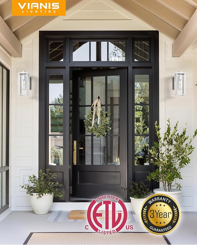 VIANIS White Outdoor Lighting Fixtures, Dusk to Dawn Outdoor Lighting, Exterior Light Fixture Wall Mount for House, Anti-Rust Aluminium Porch Lights Outdoor for Patio, Entryway