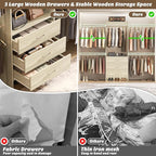 Aheaplus Closet System, Closet Organizer with 3 Wooden Drawers, Closet Organizer System, Walk-in Closet Wardrobe Clothes Rack with 4 Hanging Rods, Garment Rack, -4R,White Oak