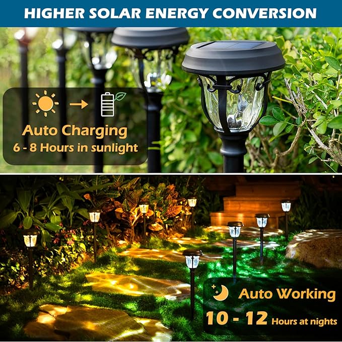 LeiDrail Solar Lights Outdoor Pathway, 6 Pack LED Glass Metal Solar Garden Lights with 2 Modes, Garden Decor for Yard Patio Landscape Walkway