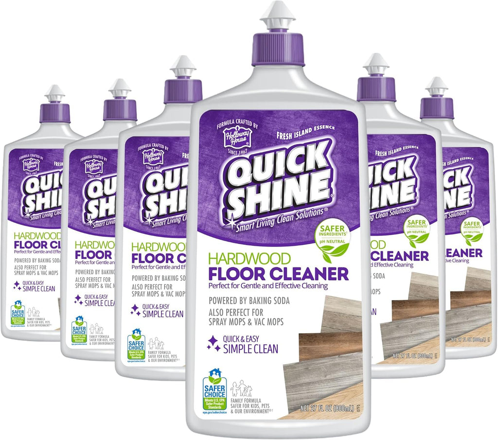 Quick Shine Hardwood Floor Cleaner 27oz, 6Pk| Use in Spray & Vac Mops| Removes Dirt & Scuff Marks| Ready-to-Use, Streak Free, No Rinse| Safer Choice Cleaner| Perfect for Gentle and Effective Cleaning