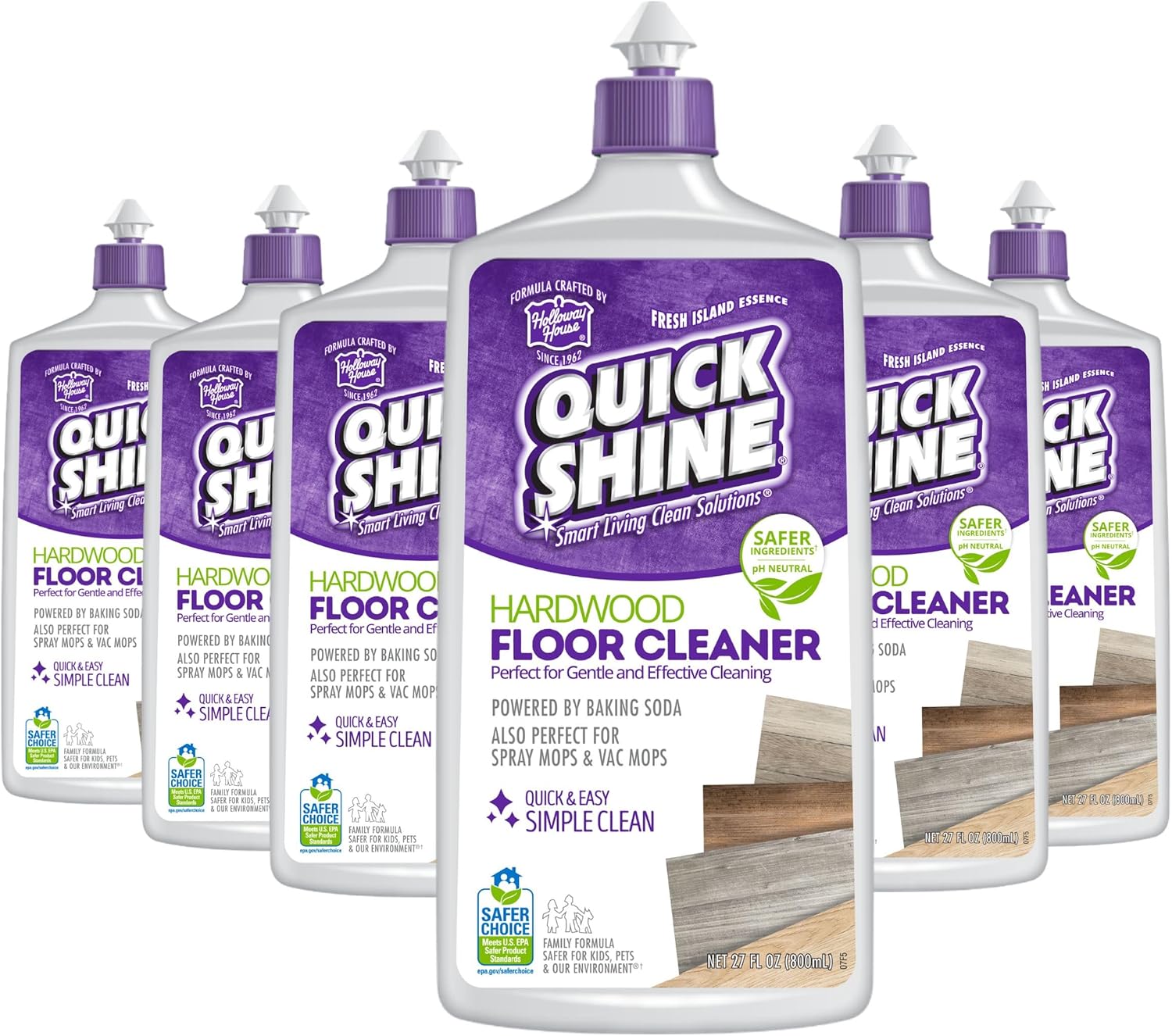Quick Shine Hardwood Floor Cleaner 27oz, 6Pk| Use in Spray & Vac Mops| Removes Dirt & Scuff Marks| Ready-to-Use, Streak Free, No Rinse| Safer Choice Cleaner| Perfect for Gentle and Effective Cleaning