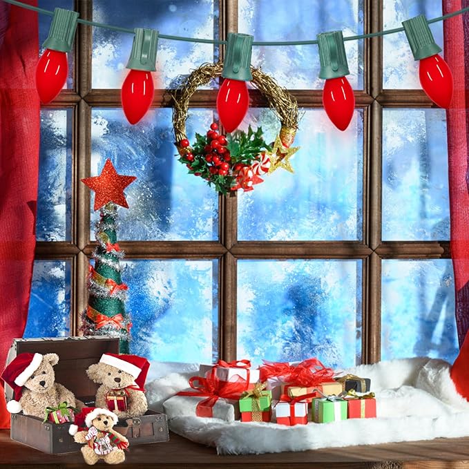 Waterproof UL Certified Red Replacement Bulbs Christmas Tree Light Bulbs for Indoor and Outdoor Decoration with 25 Pack, C7/E12 Base, 5 Watt