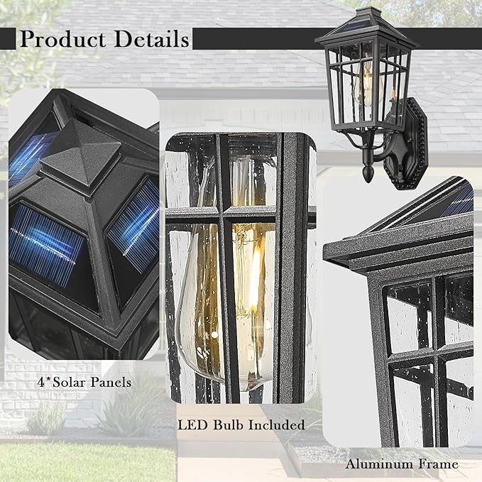 Darkaway Solar Outdoor Wall Lights, Dusk to Dawn Outside Wall Sconce Lighting with Remote, Black Exterior Light Fixture for House Porch Yard Hallway Doorway Garage