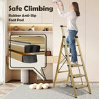 Taranta 5 Step Ladder, Portable Folding Ladder with Wide Pedal, Lightweight Aluminum Step Stool with Convenient Handgrip, 330 lbs Capacity Stepladder for Home, Office - Gold