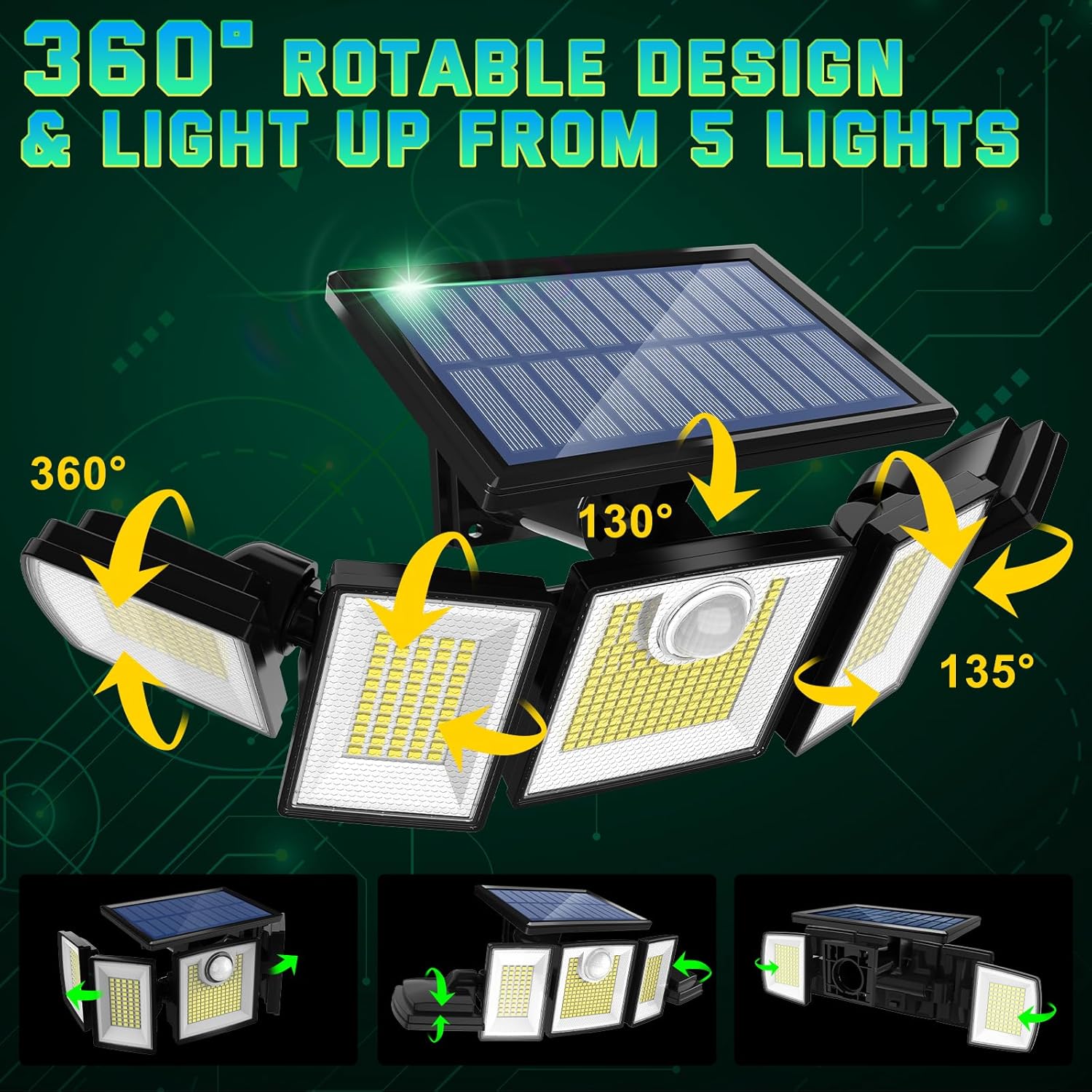 Solar Outdoor Lights Motion Sensor Waterproof - 416 LEDs 3000 Lumens Super Bright Solar Flood Security Light for Porch Yard Patio Garage, 3 Brightness 3 Modes (Pack 2)