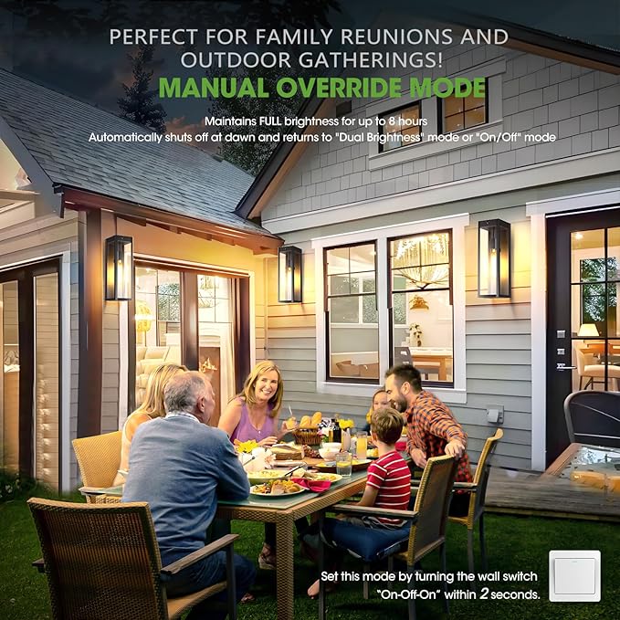 15.3" Large Motion Sensor Outdoor Wall Lights 2Pack, Dusk to Dawn Porch Lights Outdoor Wall Sconces,3 Lighting Modes Black Exterior Lighting Fixtures, Outside Lanterns for House Garage,None-Bulb