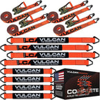 VULCAN Complete Axle Strap Tie Down Kit with Wire Hook Ratchet Straps - PROSeries - Includes (4) 22 Inch Axle Straps, (4) 36 Inch Axle Straps, and (4) 15' Wire J Hook Ratchet Straps