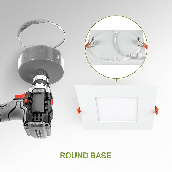 ASD 6 Pack LED Recessed Square Ceiling Light 6 Inch with Round Back, 5 CCT 2700K-5000K, Ultra-Thin Dimmable Wafer Lights with Junction Box, 15W 1266LM Canless Recessed Lighting, Slim LED Downlight, UL