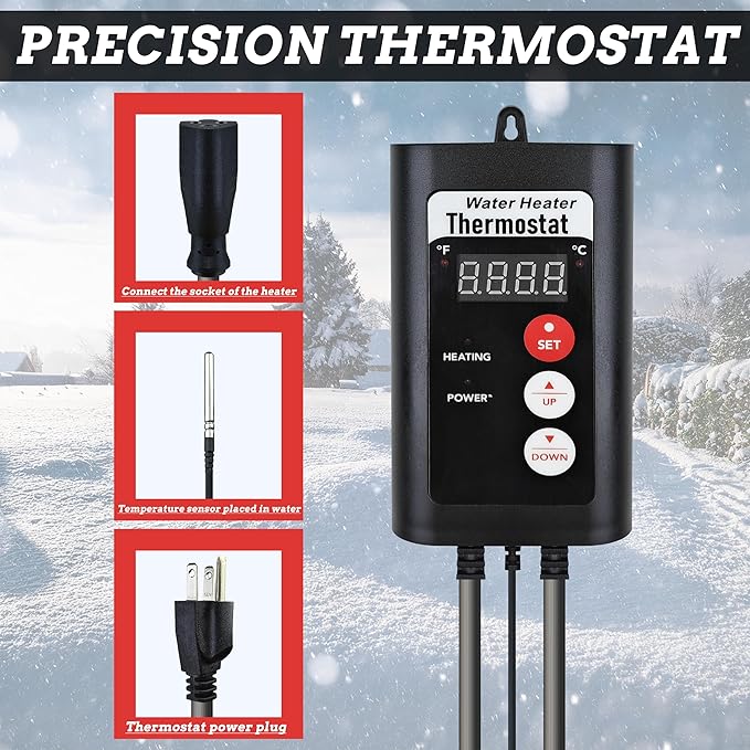 3500W 240V Above-Ground Pool Immersion Water Heater with Temp Control & GFCI – Submersible Electric Heater for Hot Tub, Bucket, Baptistry, Inflatable Pool, Baptismal Pool & Bathtub