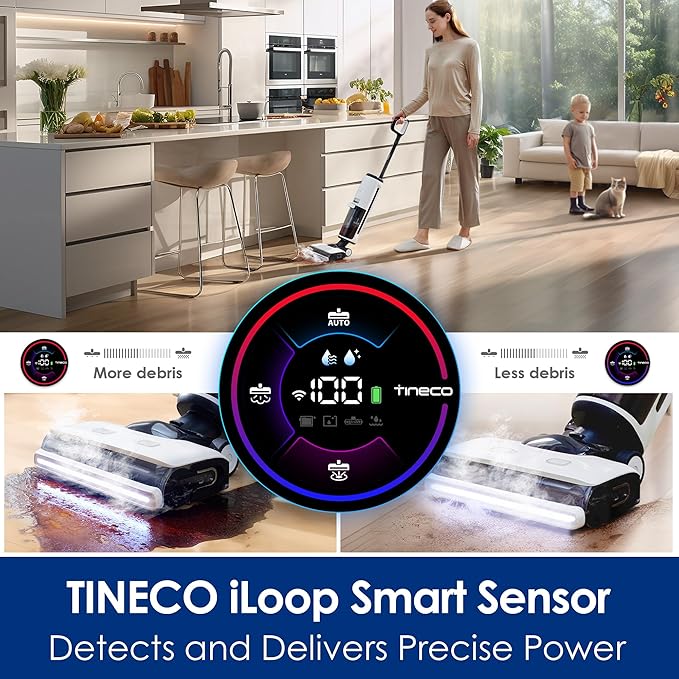 Tineco Floor ONE S7 Steam Cordless Wet Dry Vacuum Steam Mop All-in-One, Floor Washer for Sticky Mess Clean Up on Hard Floors with Digital Display, Self-Cleaning, Edge Cleaning, Safe for Kids & Pets