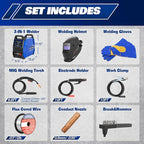 BILT HARD 135A 3-in-1 IGBT Inverter Welder, 110V Flux Core MIG/Lift TIG/Stick Welding Machine with Synergic Control, LED Display, 2T/4T/SPOT Modes & Full Kit (Solar Helmet, Gloves etc.)