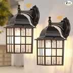 Black Dusk to Dawn Outdoor Lights for House with Gold Rim, Sensor Exterior Lighting Fixtures Wall Mount, Waterproof Porch Lights, Wall Lantern Lamp, Outside Sconce for Front Door, Garage 2 Pack