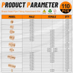 111Pcs Hose Pipe Fitting Assortment Kit, NPT Adapter, Reducer Bushing, Hex Nipple, Close Nipple, Reducing Hex Coupling, 90°Street Elbow, 90°Elbow, Hex Plugs, Hex Thread Plug, Cross Fitting