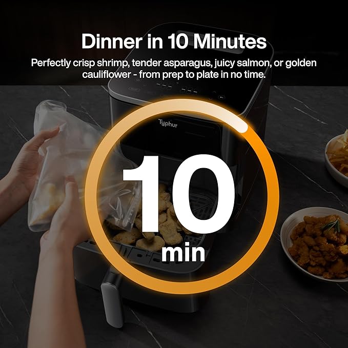 Typhur 8QT Sync Air Fryer with Built-in Wireless Meat Thermometer, 9-in-1 Smart Airfryer with Ceramic Nonstick Basket for Quick Easy Meals, 450°F Max, Cooks 6lb Whole Chicken, Dishwasher Safe, 120V