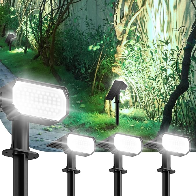Ensenior Solar Spotlights Outdoor, Brightness Adjustable 6500K LED Solar Garden Lights, 56 LEDs Solar Powered Landscape Lights, Auto ON/Off, Waterproof, for Yard/Garden/Pathway - 4 Pack