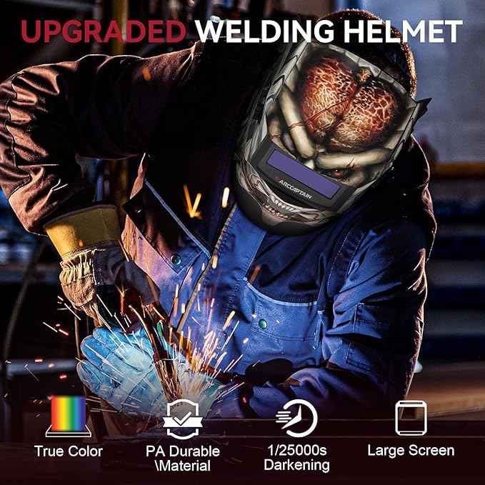ARCCAPTAIN Welding Helmet Auto Darkening, 1/1/1/1 True Color Welding Hood, 4 Arc Sensor 1/25000s Response Time Solar Powered Weld Hood Helmet, HSH-S800-Warrior