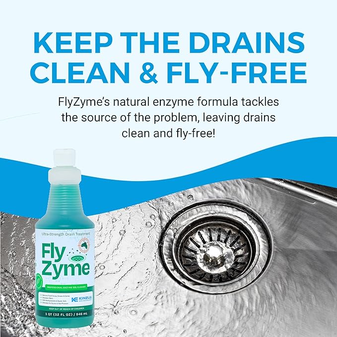 Kinzua Environmental Fly-Zyme, Highly Concentrated Enzyme Drain Cleaner for Pipes, Drain Gel for Fruit Flies, Organic Waste Degrader & Odor Neutralizer, 32 fl oz