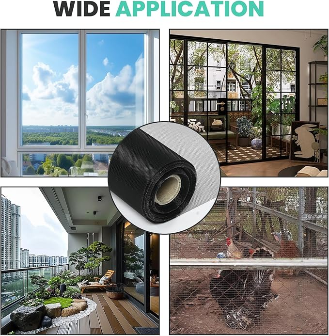 tonchean 98.4 feet x 47.2 inch Windows Screen Mesh Roll Replacement, 304 Stainless Steel Window Screen Mesh for Porch Patio Sliding Door Screening(Black, 20 Mesh)