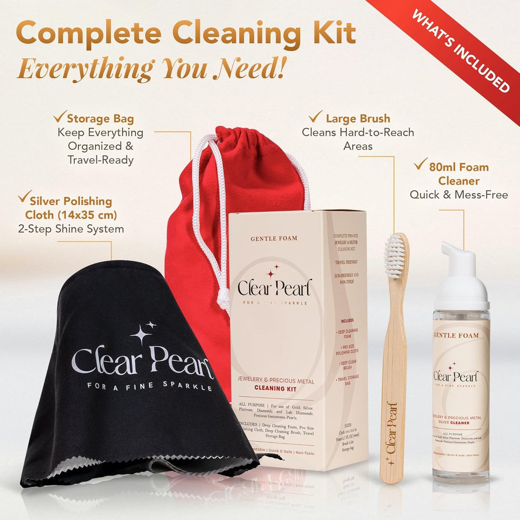 Best Jewelry Cleaner Kit & Silver Polishing Cleaning Kit - Silver and Gold cleaner, Diamond Ring Cleaner & Jewelry Cleaner Solution - Eco-Friendly, Natural, Non-Toxic, Travel Friendly