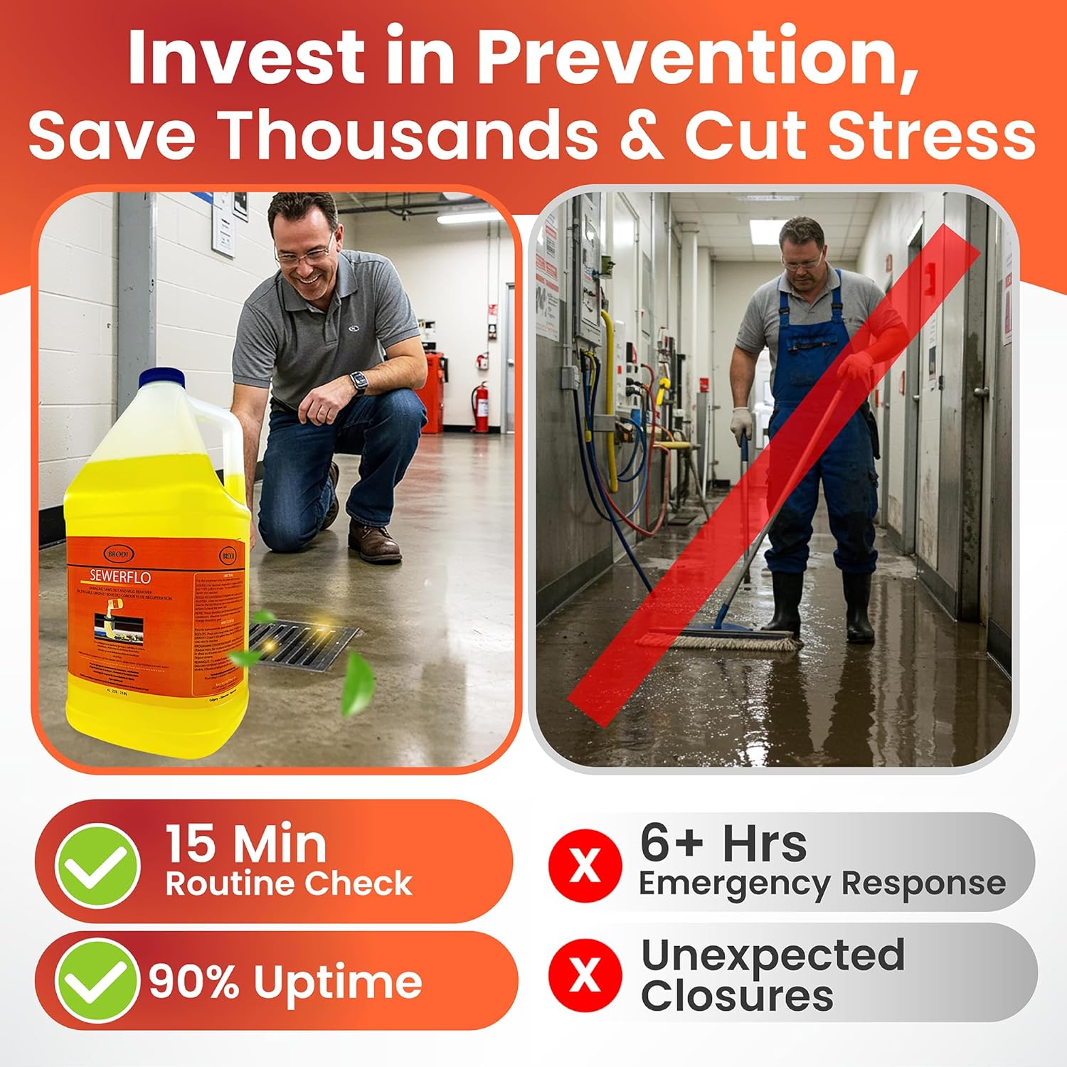 SewerFlo Main Line Sewer Drain Cleaner Heavy Duty, Clears Sand, Silt and Mud from Catch Basins, Breaks Up Clogs & Keeps Particles in Suspension, Safe & Concentrated (1 Galon, 1, Count)